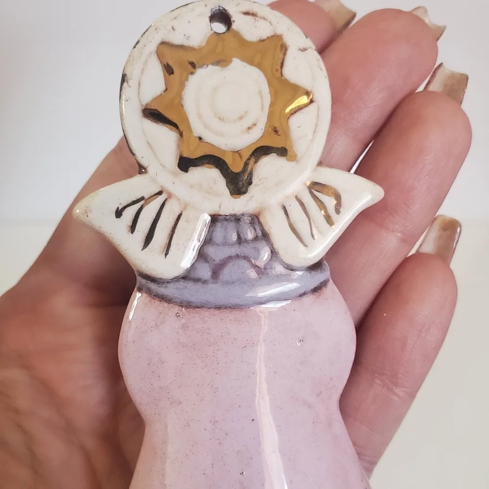 Vintage 1983 Ceramic Hand Painted Angel Ornament *Signed*